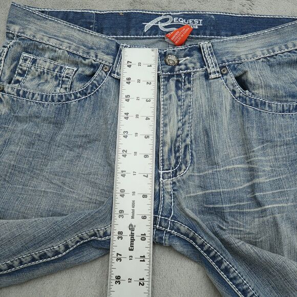 Request Jeans Mens Size 32x32 (34x33 Real) Blue Straight Leg Thick Stitch Denim - Picture 14 of 15